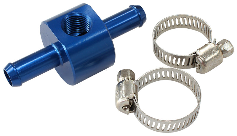 AF138-05 - INLINE PRESSURE GAUGE ADAPTER 5/16" BARBS W/ 1/8" NPT, BLUE