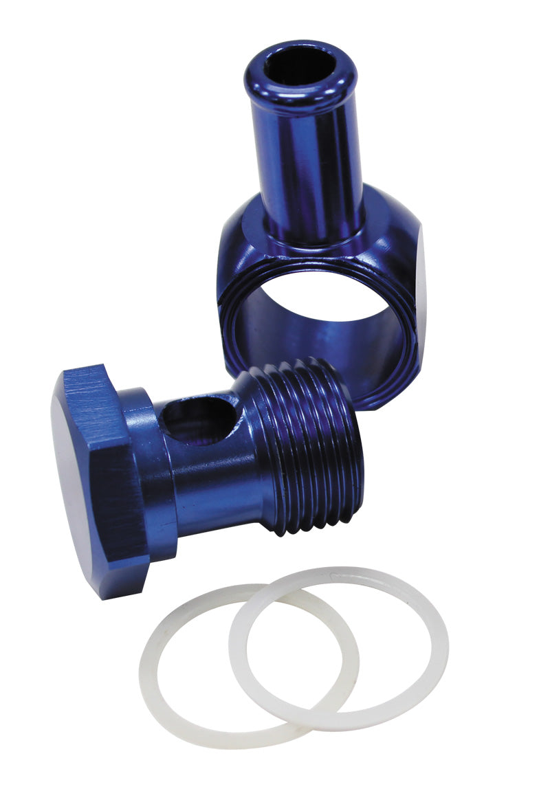 AF164-06 - EDELBROCK CARB INLET BANJO BLUE 5/8-20 TO MALE 3/8 BARB