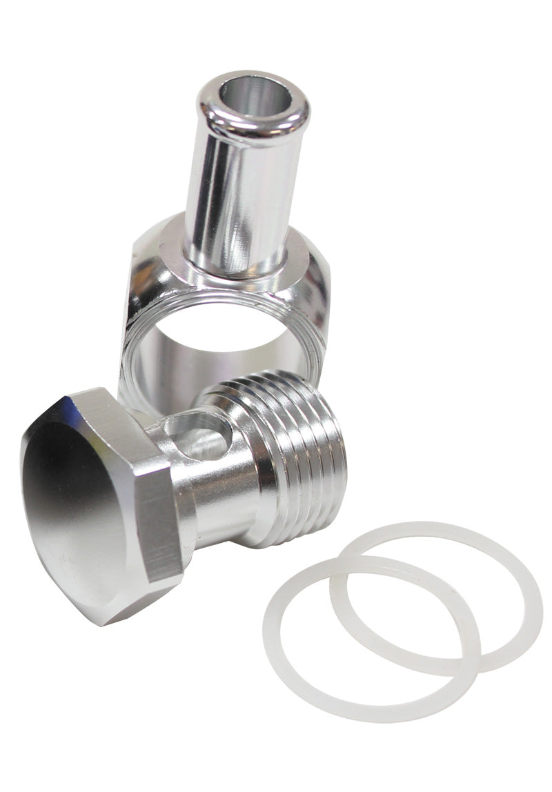 AF164-06S - EDELBROCK CARB INLET BANJO SILVER 5/8-20 TO MALE 3/8 BARB