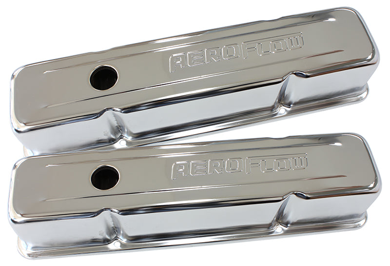 AF1821-5000 - STEEL VALVE COVERS, SBC TALL CHROME WITH AEROFLOW LOGO