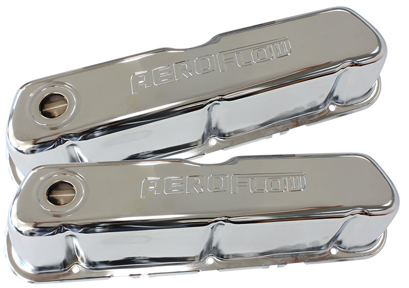 AF1821-5002 - STEEL VALVE COVERS, SBF CHROME WITH AEROFLOW LOGO