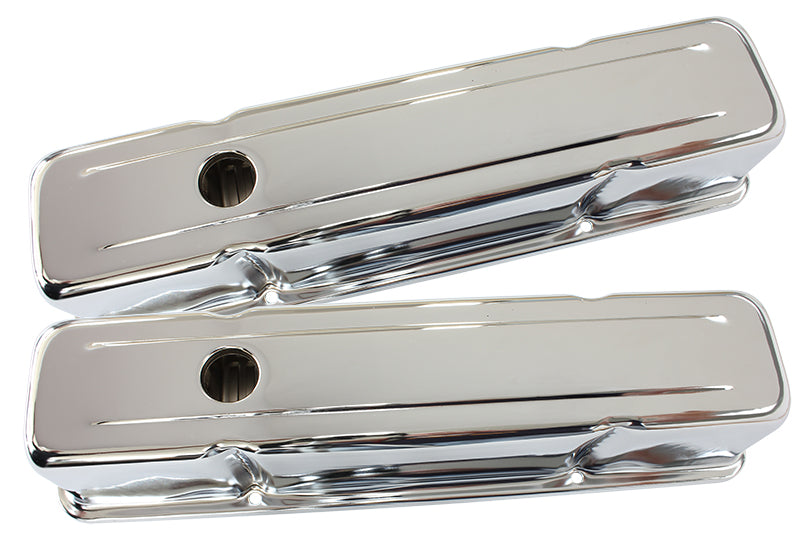 AF1821-5050 - STEEL VALVE COVERS, SBC TALL CHROME WITHOUT LOGO