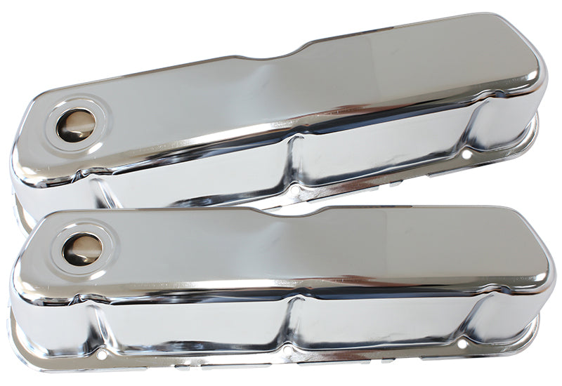 AF1821-5052 - STEEL VALVE COVERS, SBF CHROME WITHOUT LOGO
