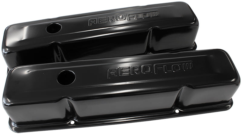 AF1822-5000 - STEEL VALVE COVERS, SBC TALL BLACK WITH AEROFLOW LOGO
