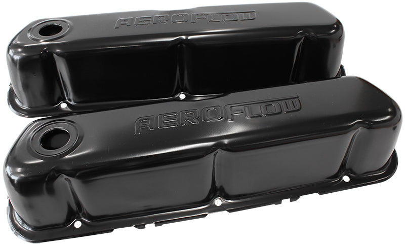 AF1822-5002 - STEEL VALVE COVERS, SBF BLACK WITH AEROFLOW LOGO