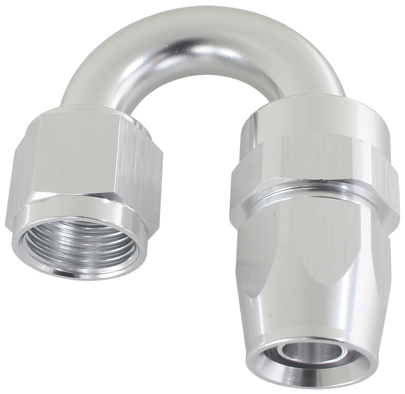 AF206-08DS - ALLOY 180 DEG HOSE END -8AN SILVER FULL SWIVEL SUIT TEFLON