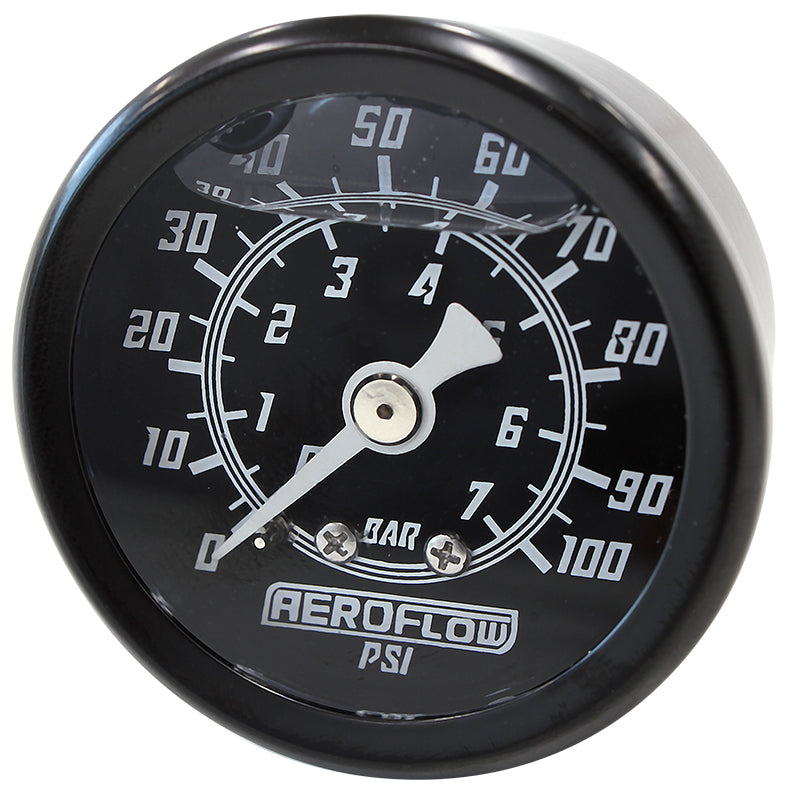 AF30-2201 - 1-1/2" Liquid Filled 100 psi Pressure Gauge - Black Face, White Pointer
