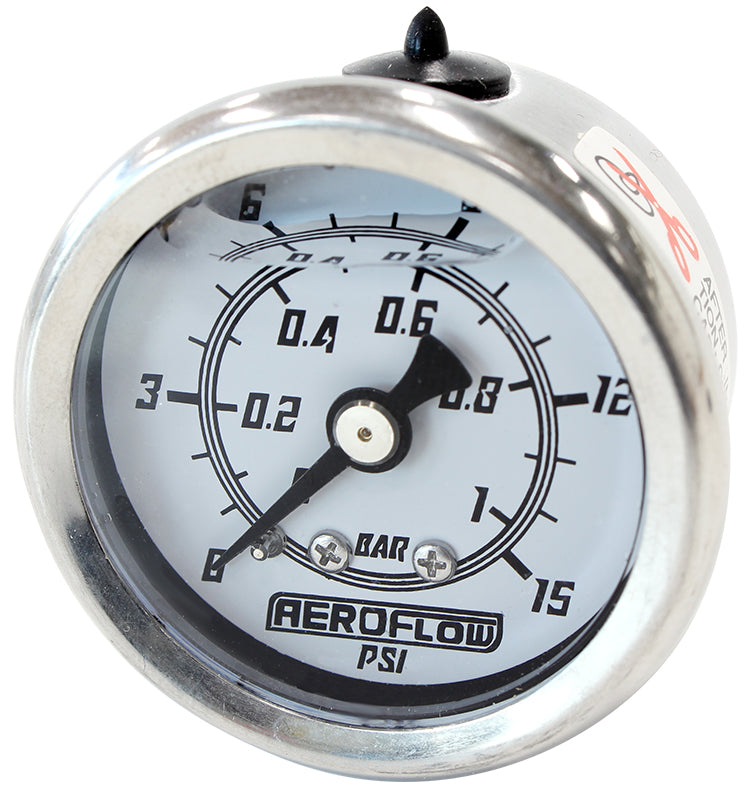 AF30-2202 - 1-1/2" 0-15 PSI LIQ FILL GAUGEWHITE FACE BLACK POINTER