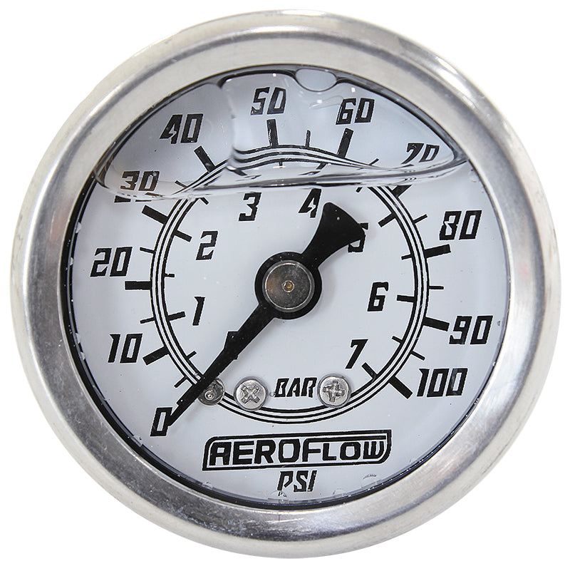AF30-2203 - 1-1/2" Liquid Filled 100 psi Pressure Gauge - White Face, Black Pointer