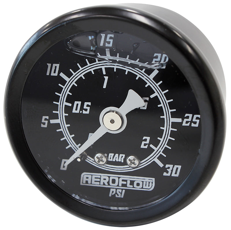 AF30-2208 - 1-1/2" Liquid Filled 30 psi Pressure Gauge - Black Face, White Pointer