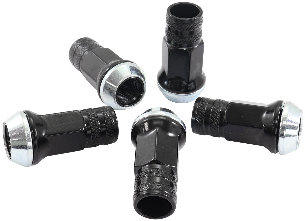 AF3015-3000 - M12 X 1.25mm ACORN LONG OPEN WHEEL NUTS BLACK (5 PACK)
