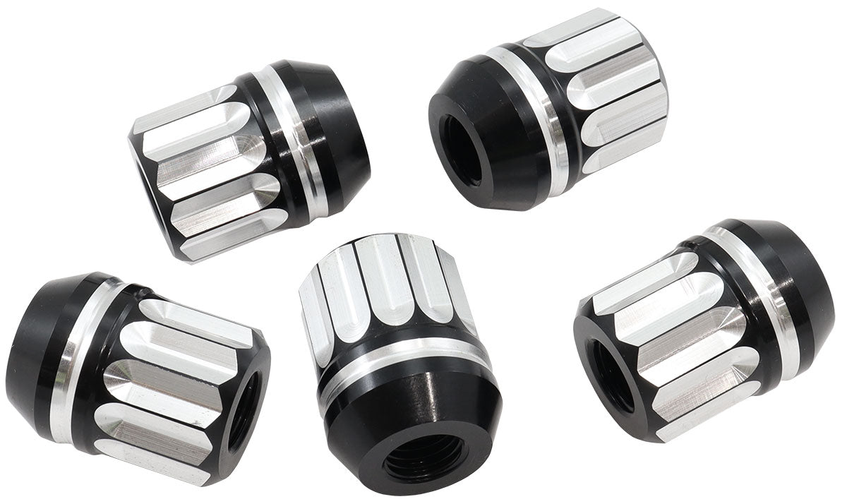 AF3318-1000 - M14 x 1.50 ACORN 7075 12 POINTSHORT OPEN WHEEL NUT 5 PACK BLACK SILVER - AF 3318-1000