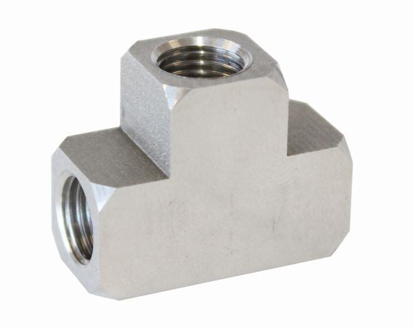 AF385 - S.S FEMALE TEE 3/8"-24 INVERTED SEAT STAINLESS STEEL