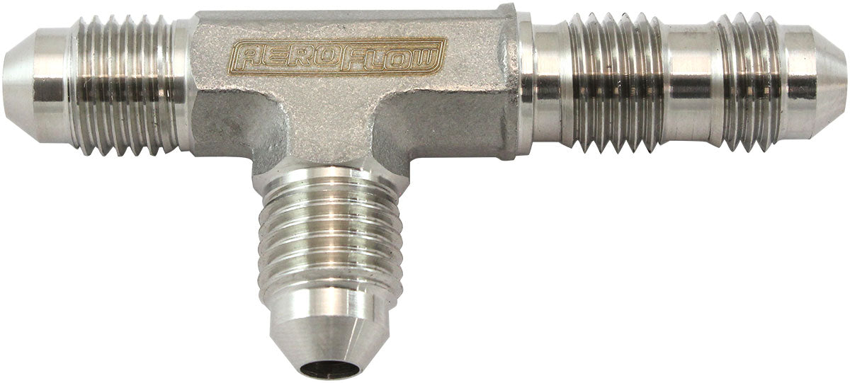 AF389-04 - STAINLESS -4AN BULKHEAD ON THERUN TEE STAINLESS STEEL