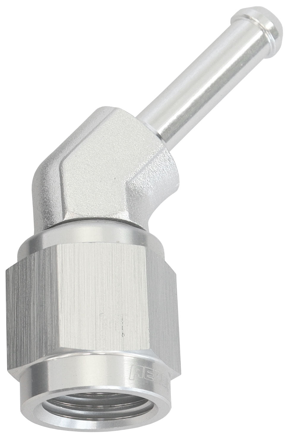 AF412-04S - FEMALE -4AN 45 DEG TO 3/16" BARB SILVER WITH TUBE NUT