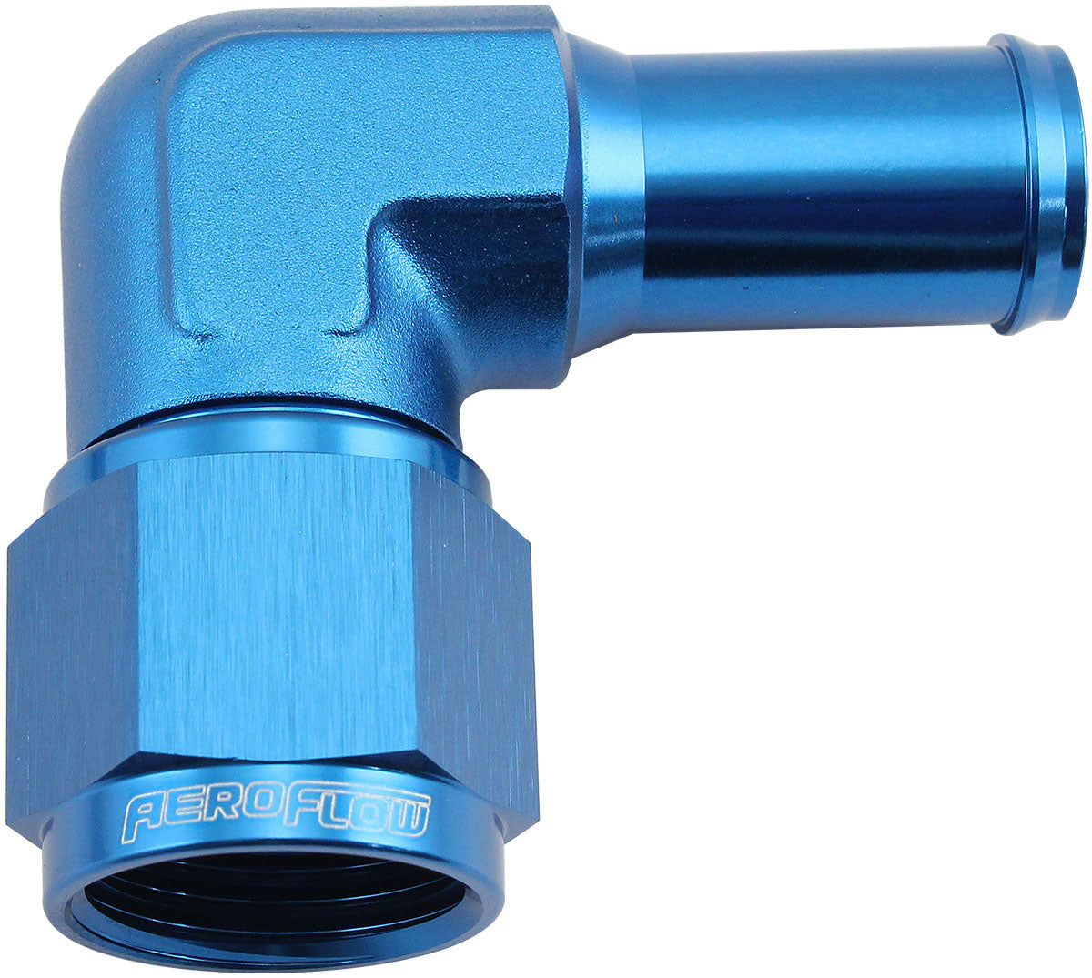 AF413-10 - FEMALE -10AN 90DEG TO 5/8 BARBBLUE SWIVEL NUT