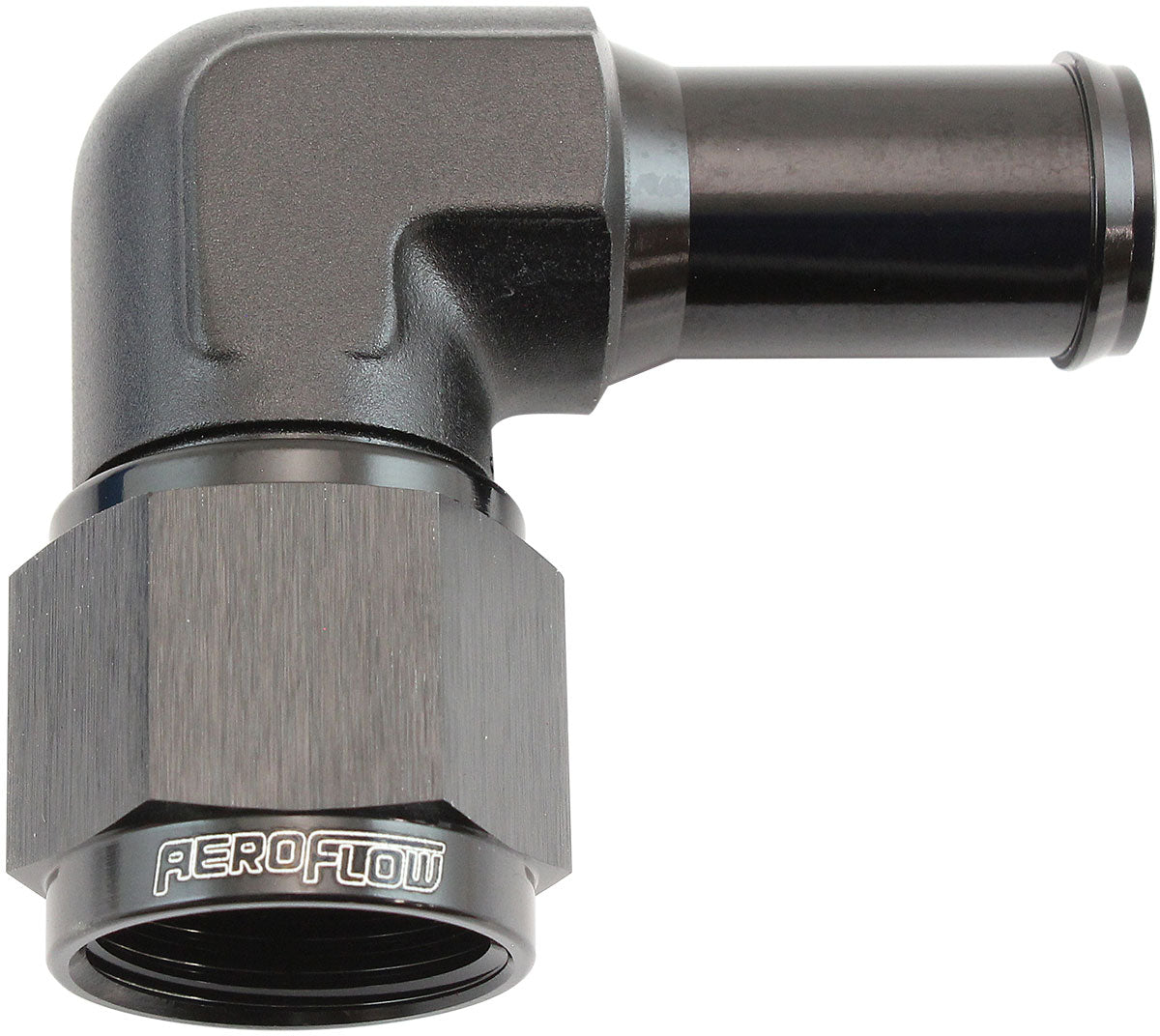 AF413-10BLK - FEMALE -10AN 90DEG TO 5/8 BARBBLACK SWIVEL NUT