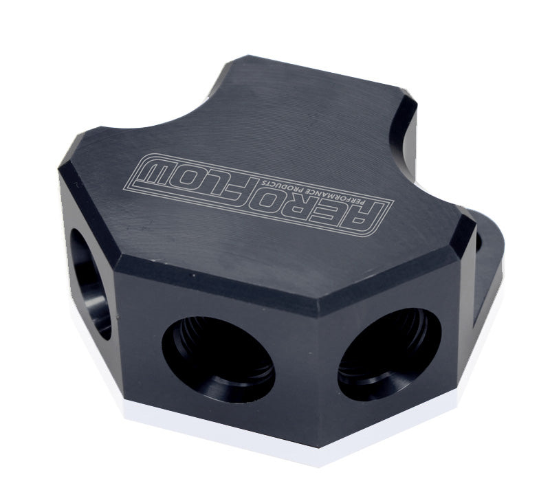 AF454-10-08BLK - Y BLOCK 4 PORT DISTRIBUTION BLACK 3X -8ORB 1X -10ORB INLET