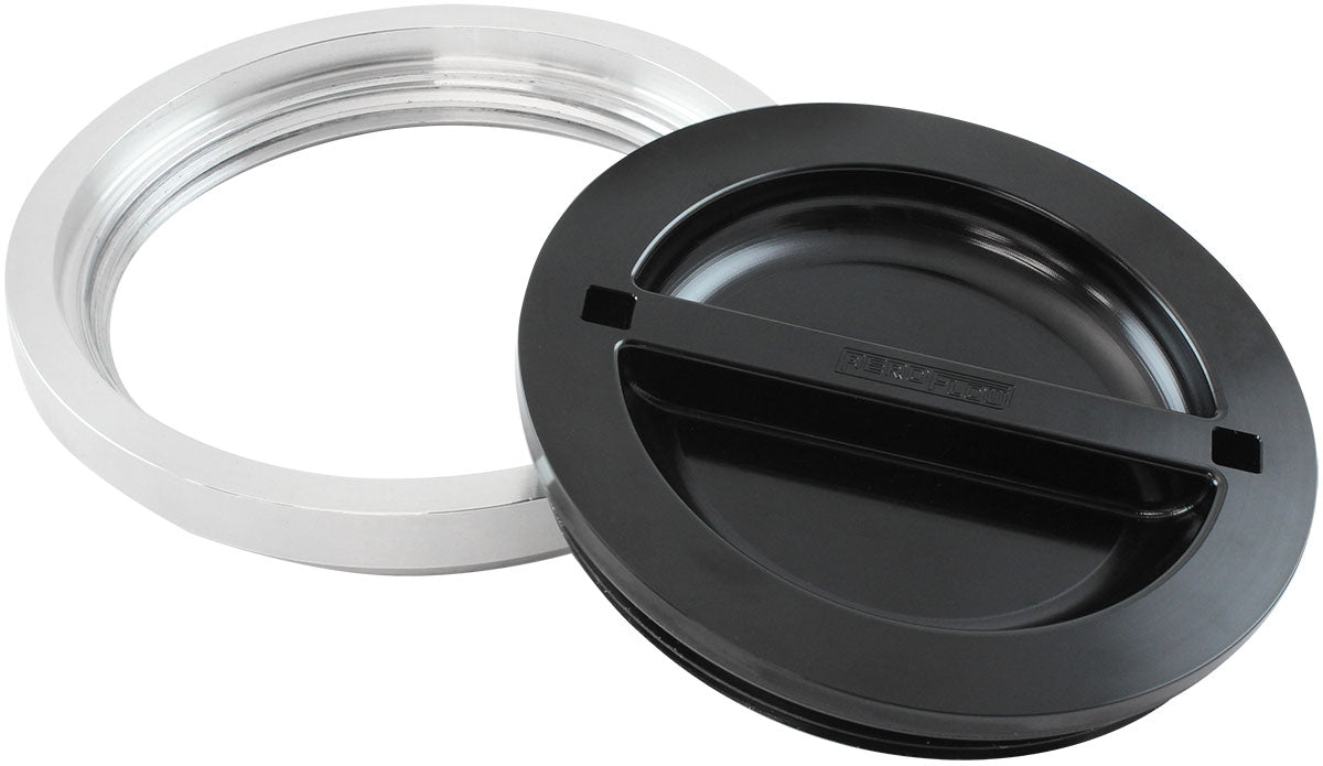 AF464-96BLK - 6" WELD BUNG AND BLACK CAP ALLOY ICE BOX FEMALE WELD-ON WATER Aeroflow - AF 464-96BLK