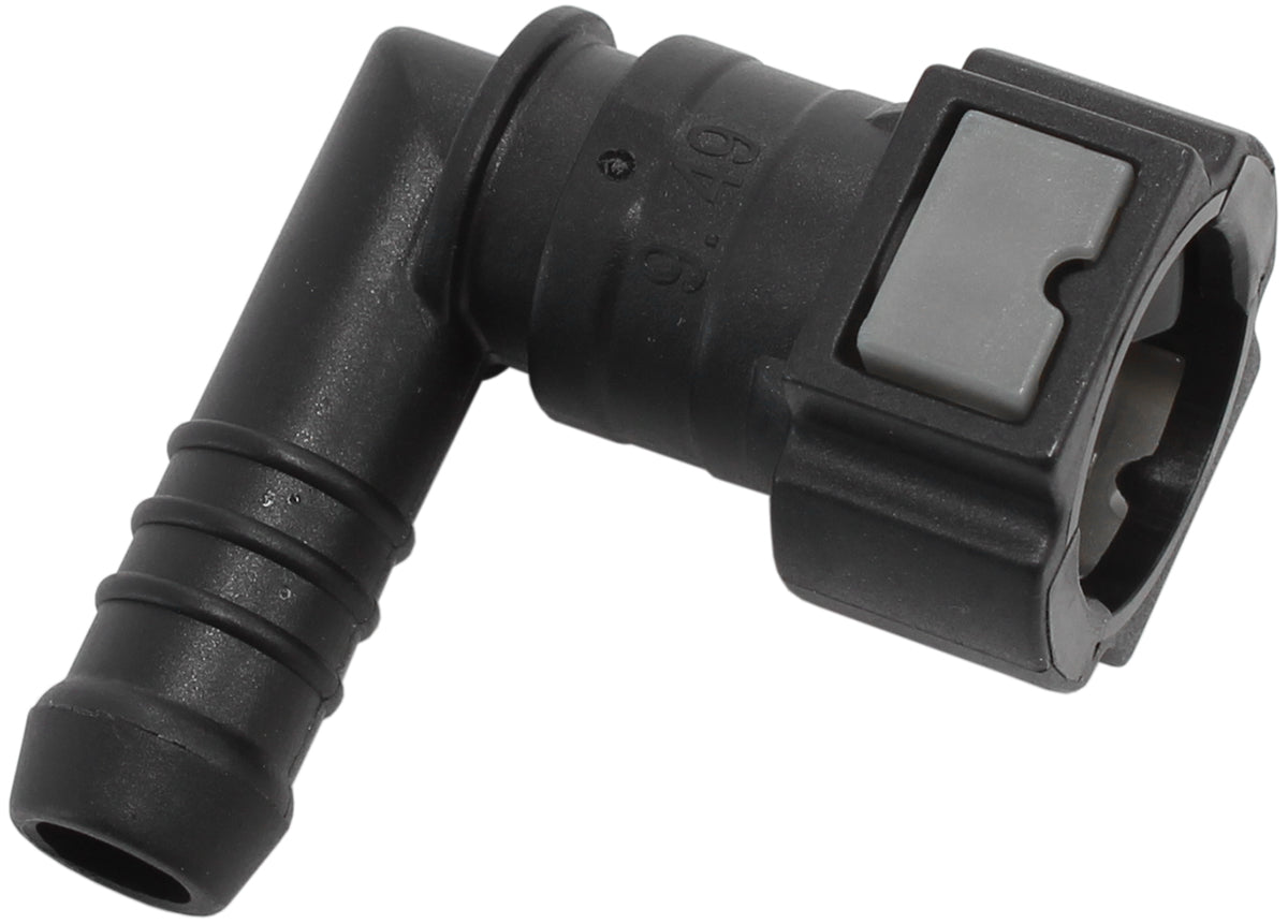 AF49-7012 - PUSH ON 3/8" EFI FITTING TO 3/8" / 9.65MM BARB 90 DEGREE