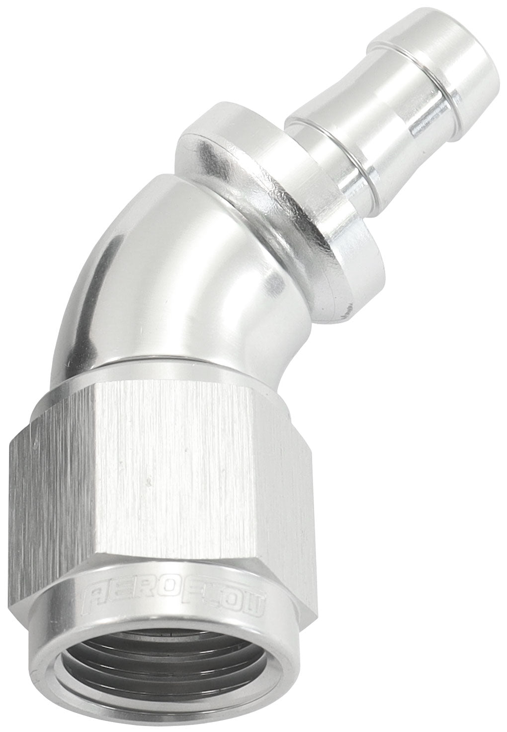 AF512-06-05S - -6AN TO 5/16" BARB 45 DEG FULLFLOW PUSH LOCK SILVER