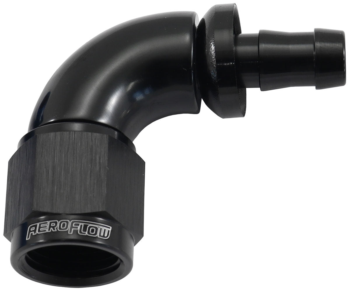 AF513-06-05BLK - -6AN TO 5/16" BARB 90 DEG FULLFLOW PUSH LOCK BLACK