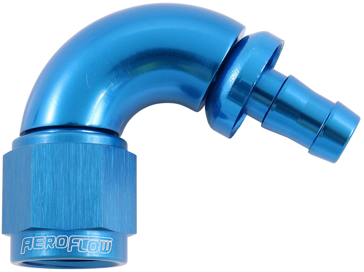 AF514-06-05 - -6AN TO 5/16" BARB 120 DEGREE FULL FLOW PUSH LOCK BLUE