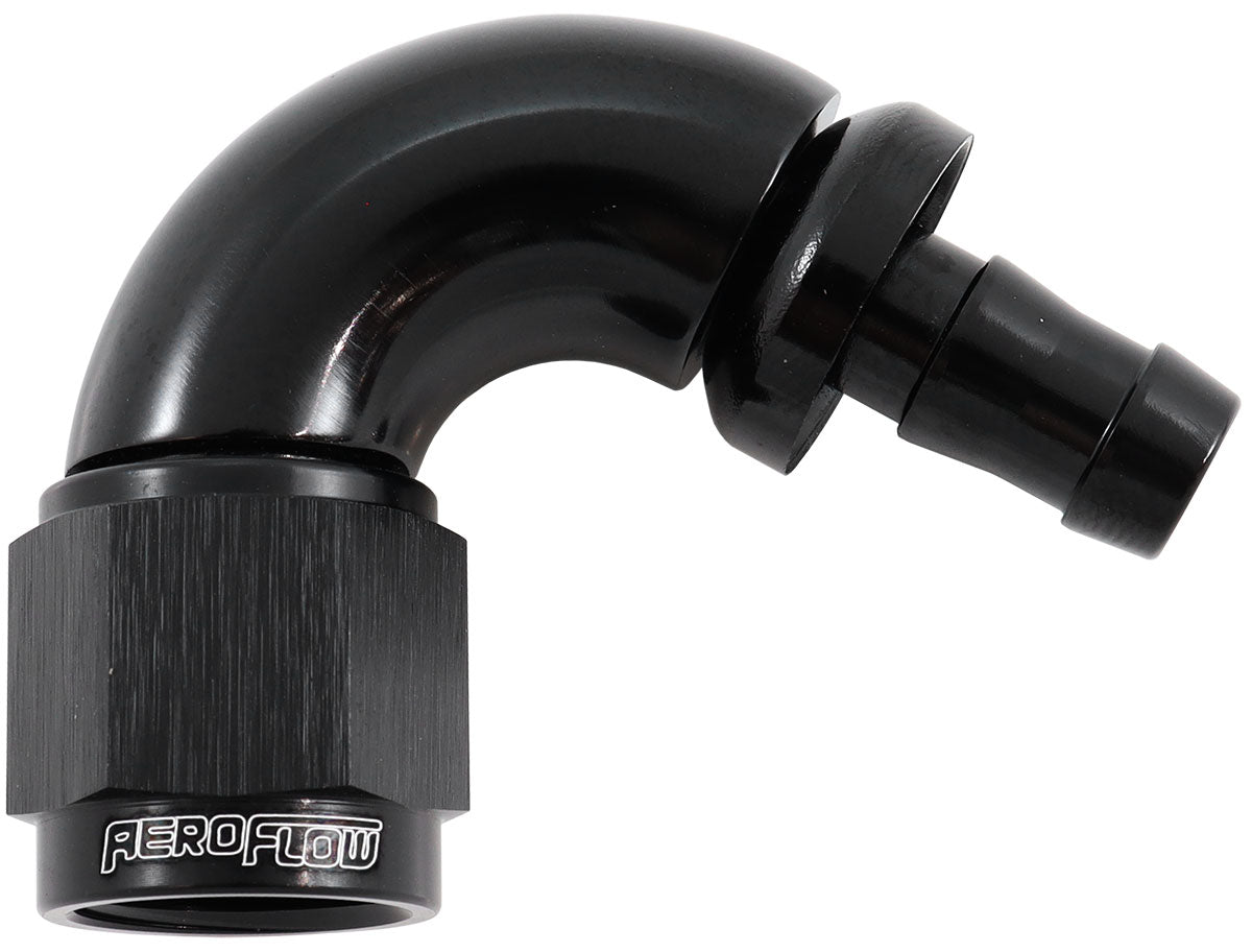 AF514-06-05BLK - -6AN TO 5/16" BARB 120 DEGREE FULL FLOW PUSH LOCK BLACK