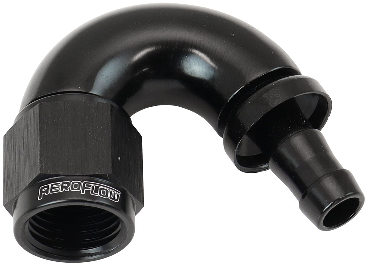 AF515-06-05BLK - -6AN TO 5/16" BARB 150 DEGREE FULL FLOW PUSH LOCK BLACK