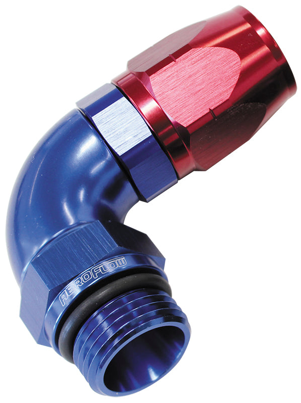 AF549-12-10 - MALE HOSE END -10ORB to-12HOSEFULL FLOW BILLET 90 DEG BLUE