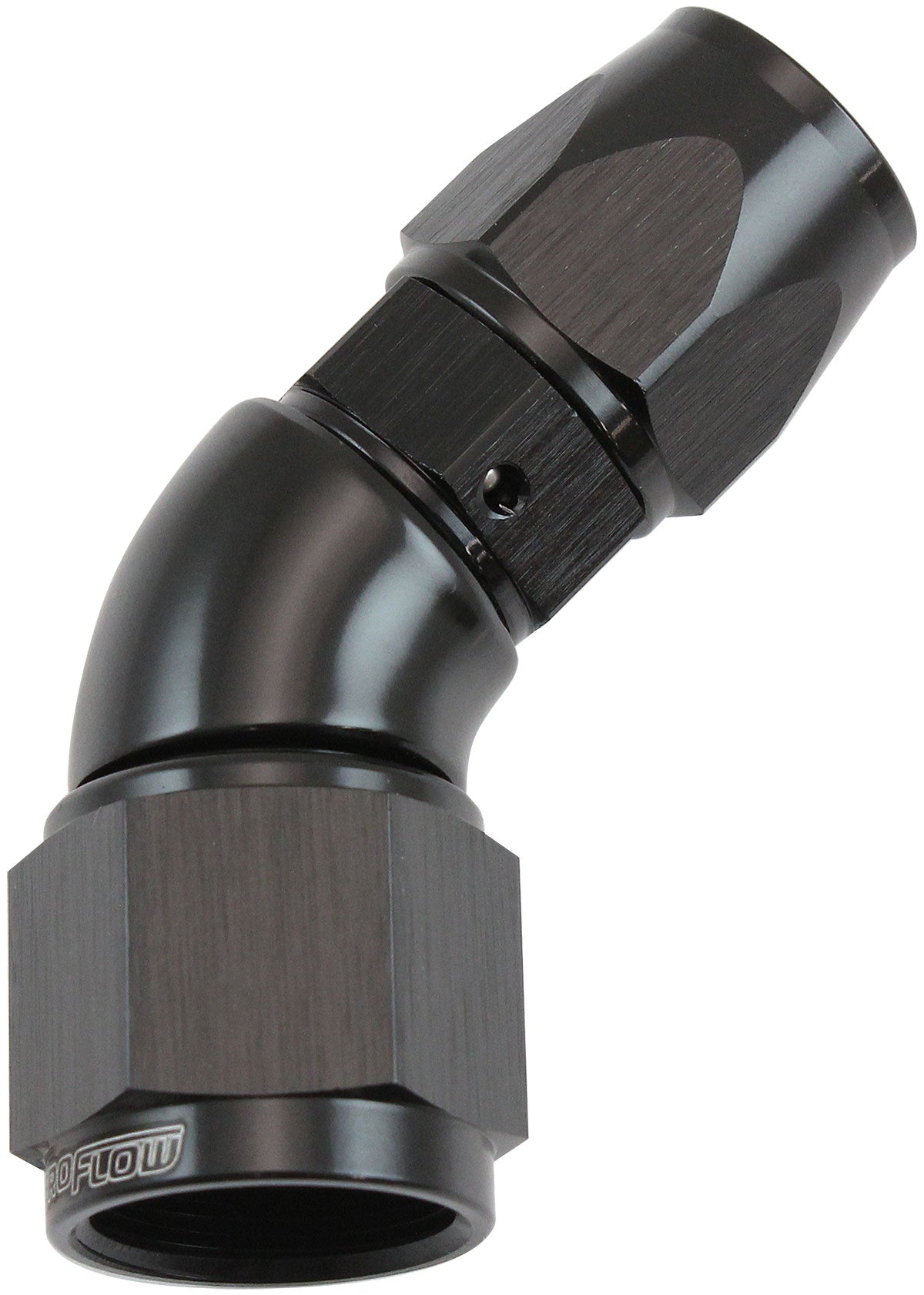 AF572-06-08DBLK - STEPPED 45 DEGREE END -6 HOSE TO -8AN REDUCER HOSE END BLACKTEFLON AF 572-06-08DBLK