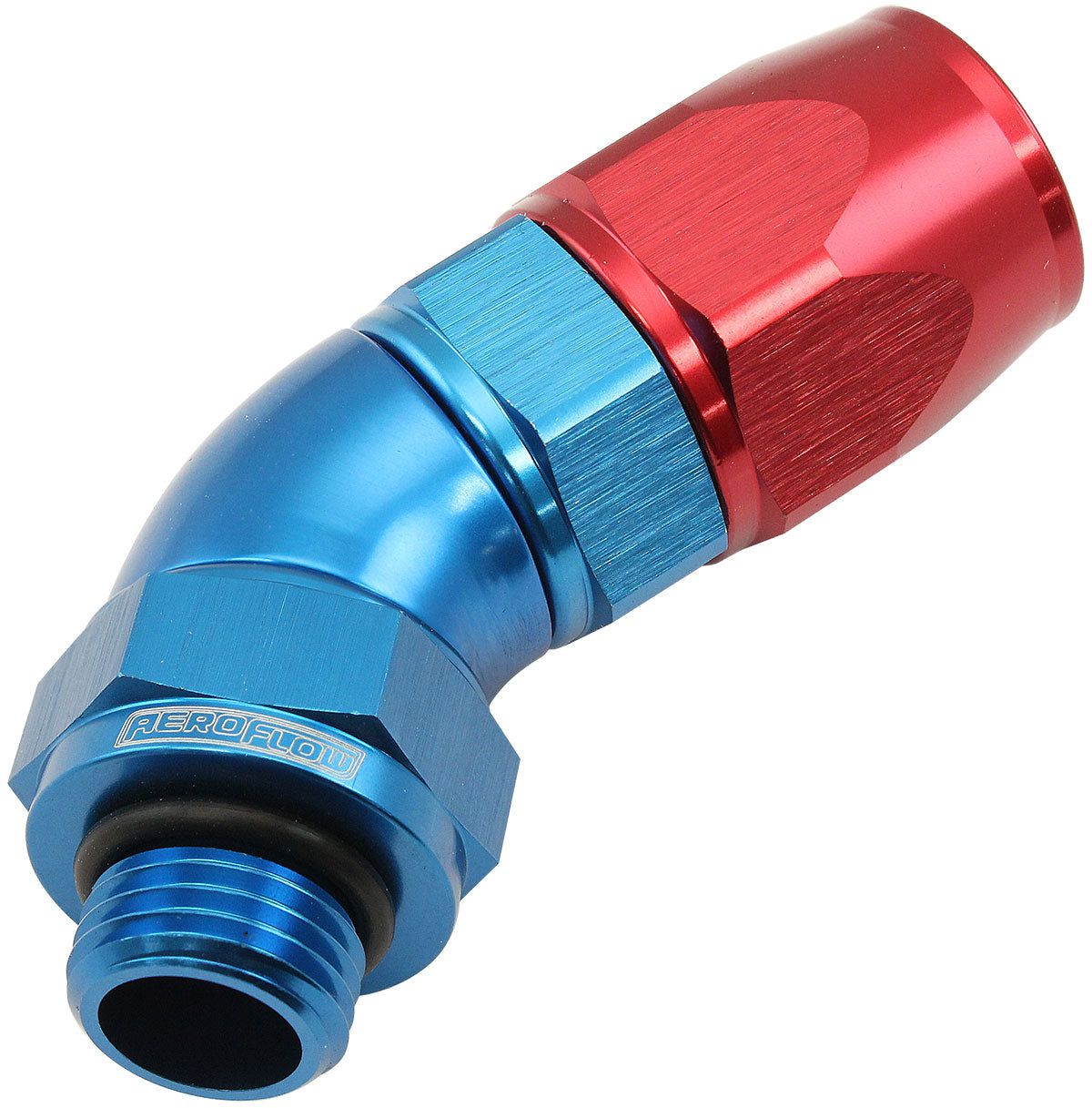 AF582-08-06D - MALE END -6ORB to -8AN TEFLON FULL FLOW BILLET 45 DEG BLUE