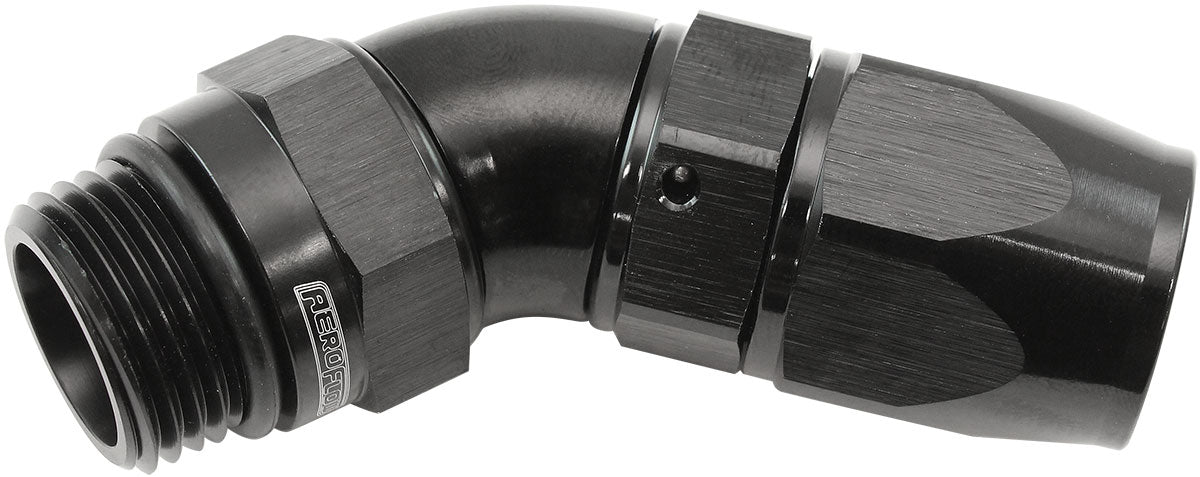 AF582-08-08DBLK - MALE END -8ORB to -8AN TEFLON FULL FLOW BILLET 45 DEG BLACK