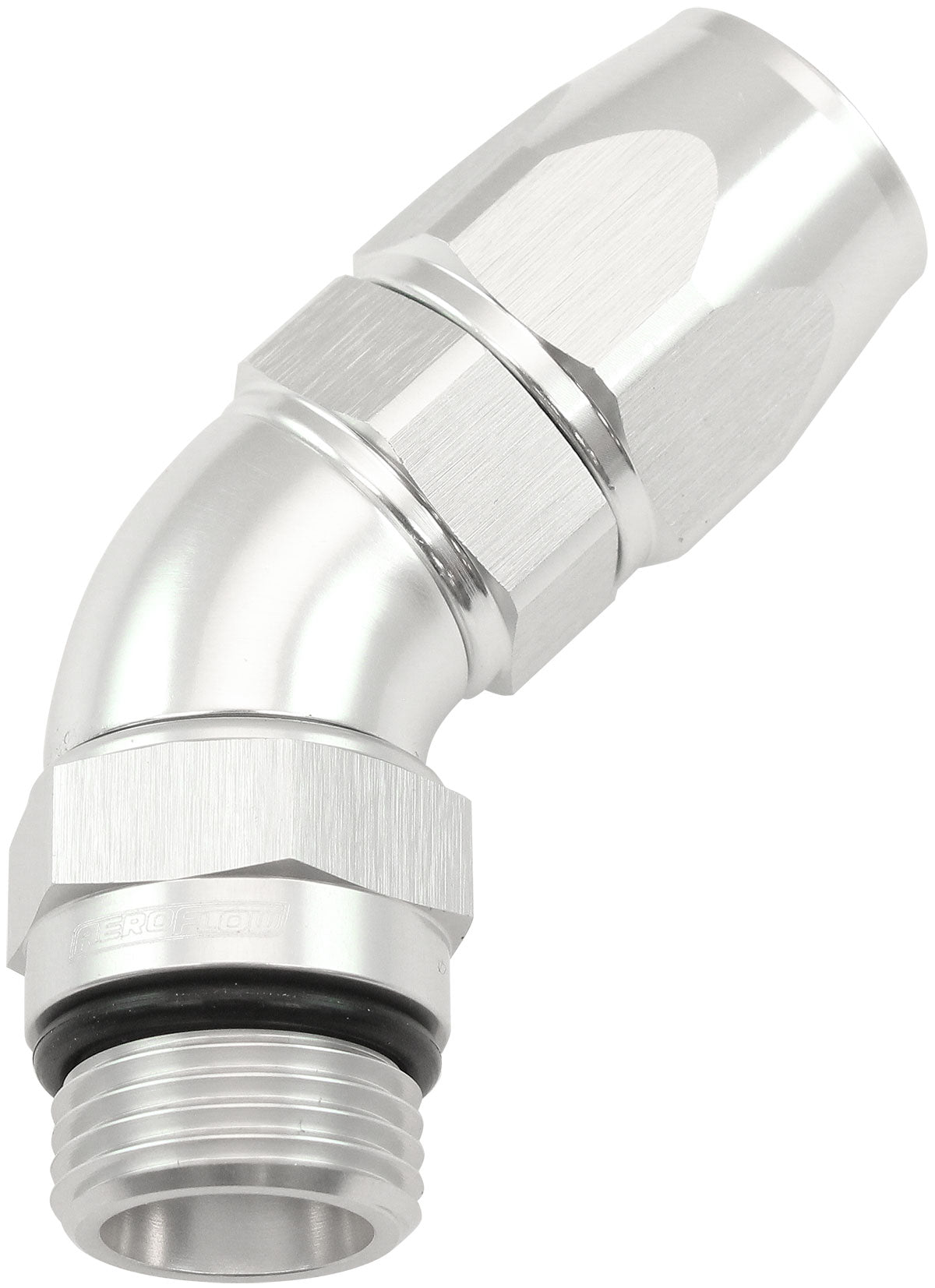 AF582-08-08DS - MALE END -8ORB to -8AN TEFLON FULL FLOW BILLET 45 DEG SILVER