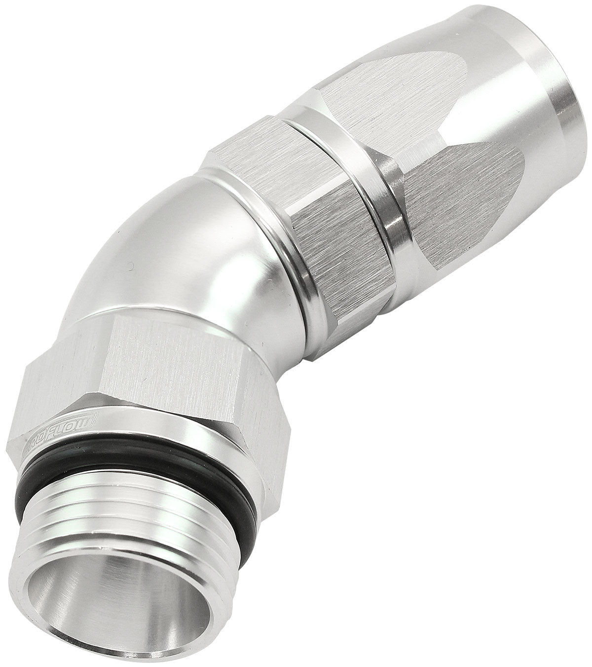 AF582-10-10DS - MALE END -10ORB to 10AN TEFLONFULL FLOW BILLET 45 DEG SILVER