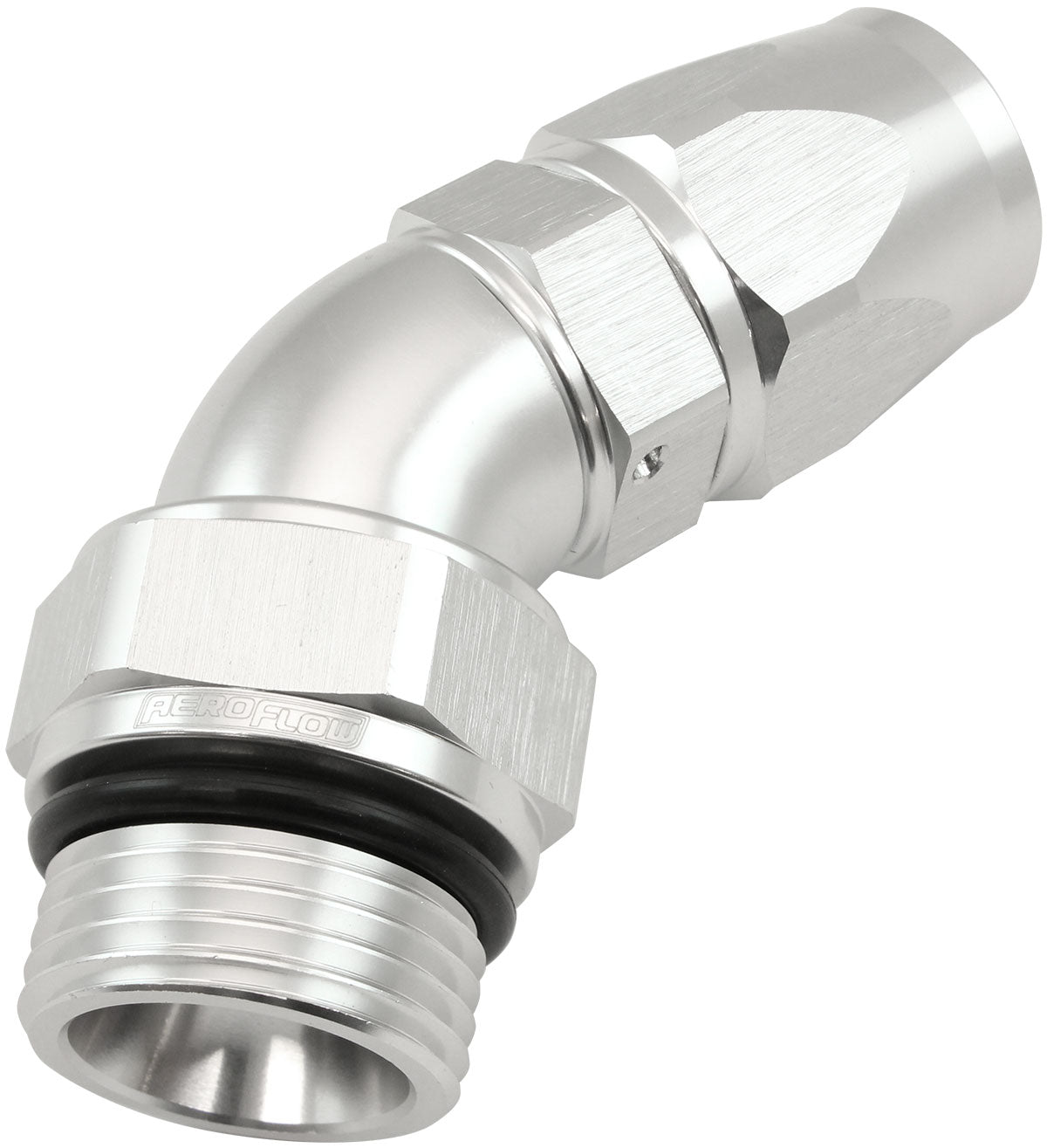 AF582-10-12DS - MALE END -12ORB to 10AN TEFLONFULL FLOW BILLET 45 DEG SILVER