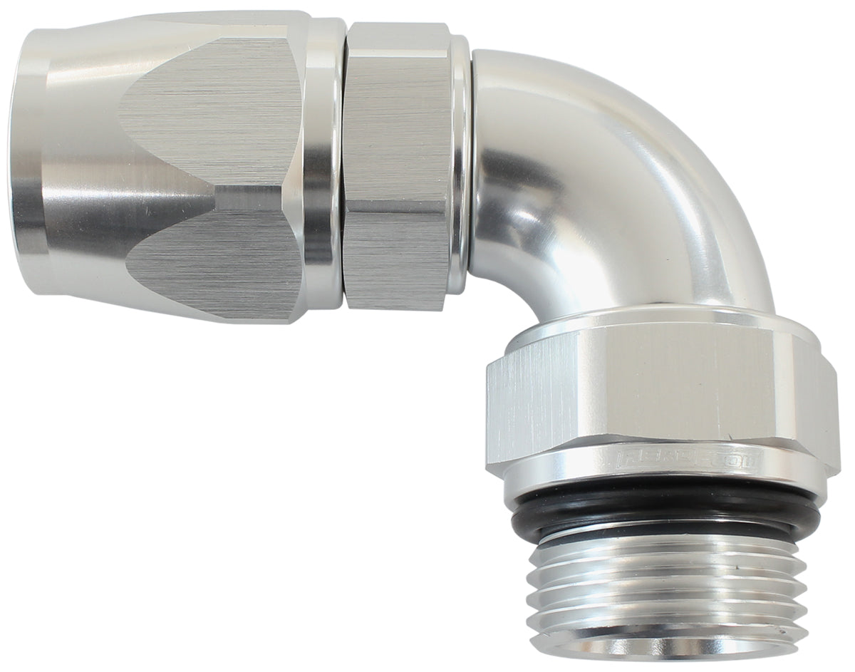 AF583-06-06DS - MALE END -6ORB to -6AN TEFLON FULL FLOW BILLET 90 DEG SILVER