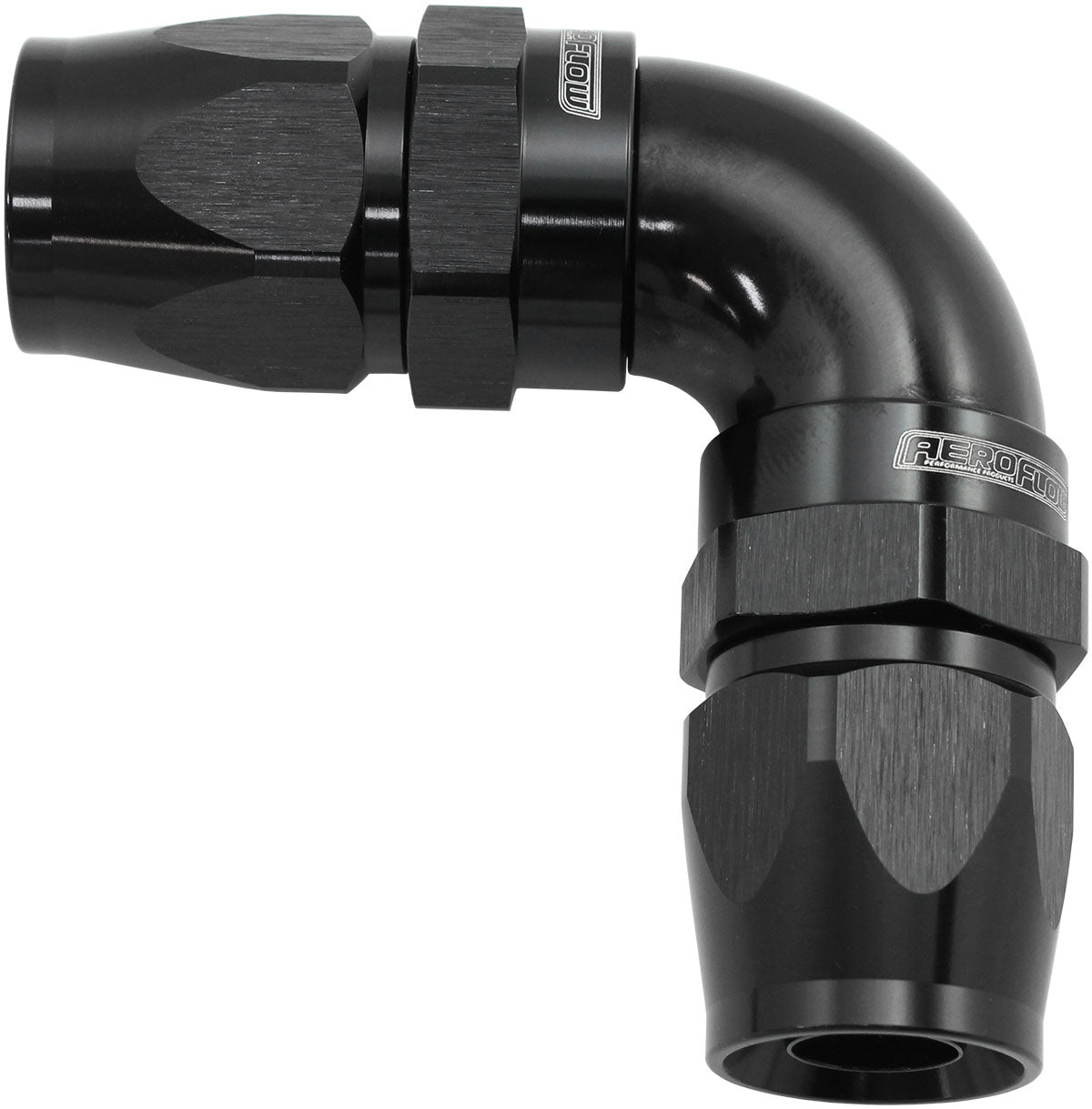 AF593-08-08DBLK - 90 DEG -8AN TO -8AN TEFLON FULL FLOW DOUBLE HOSE ENDS PTFE BLACK - AF 593-08-08DBLK