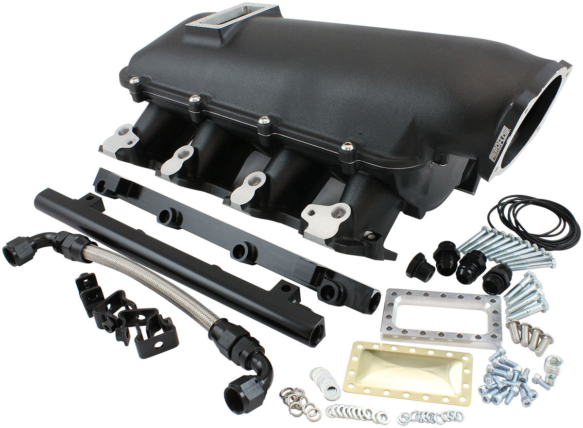 AF6263-5000 - GM LS MODULAR INTAKE MANIFOLD CATHEDRAL PORT LOW RISE EFI BLACK Aeroflow - AF6263-5000