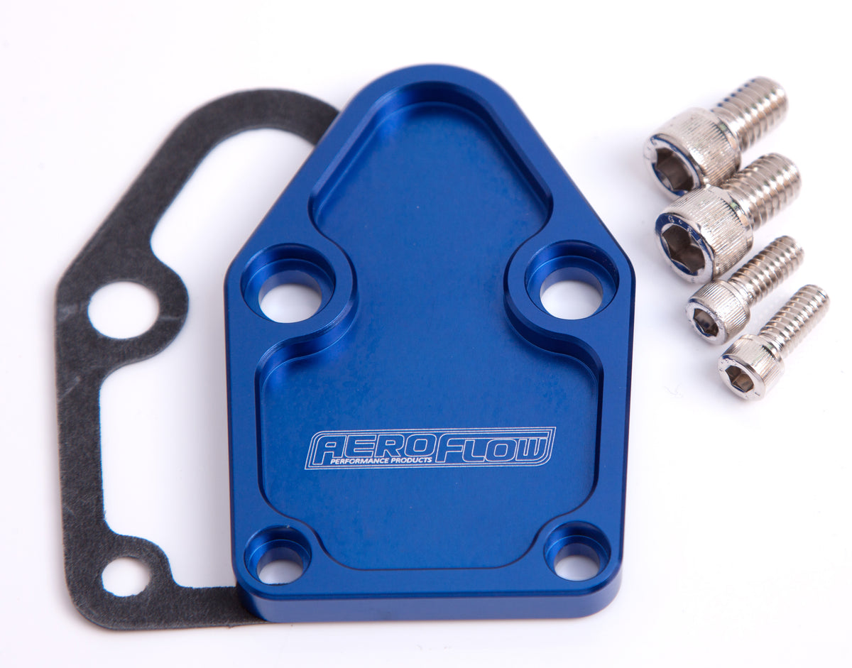 AF64-2028 - BILLET FUEL PUMP BLOCK OFF PLATE BLUE SUITS SBC