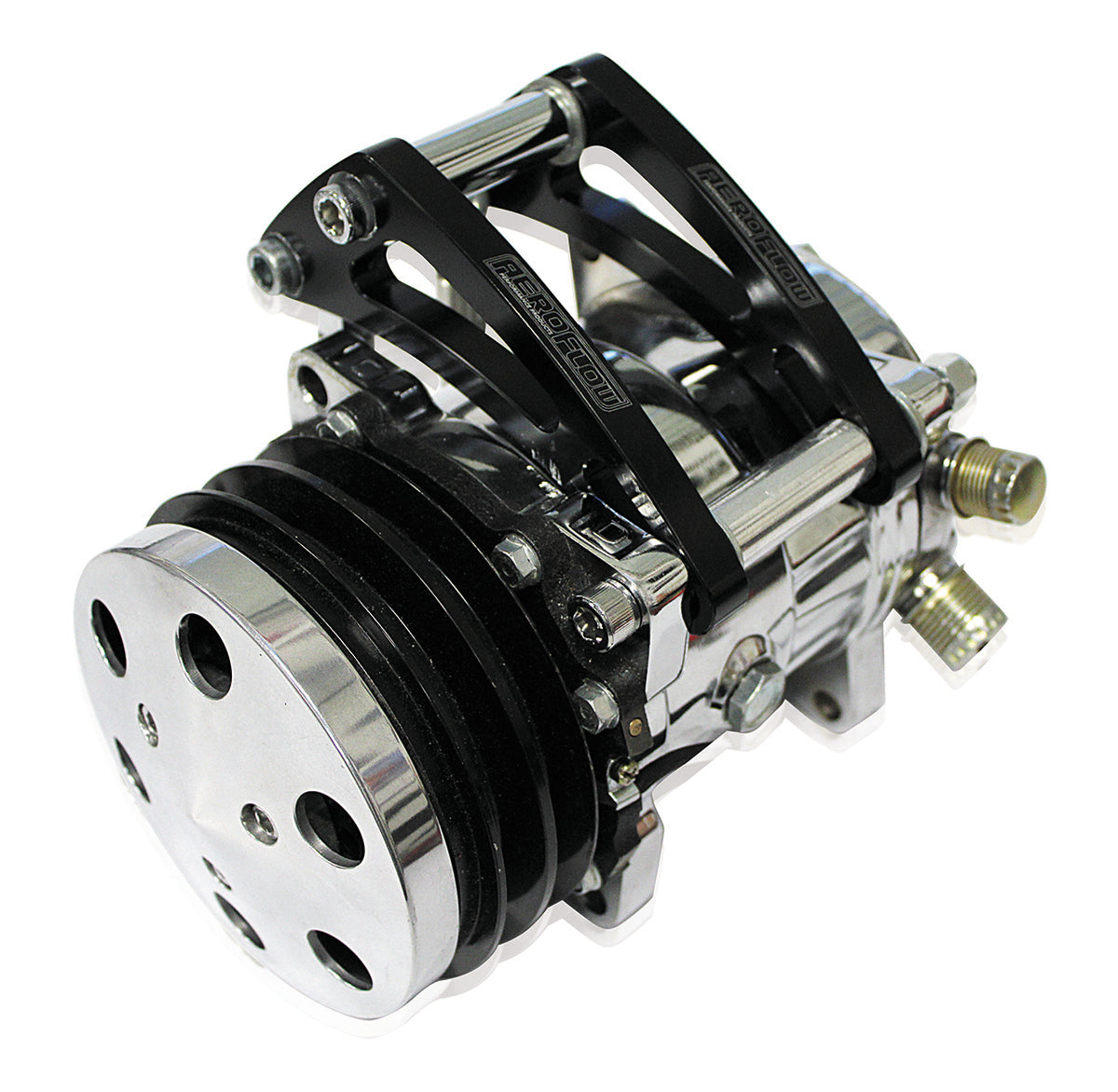 AF64-4012BLK Low Mount Billet A/C Compressor Bracket, Black Suit S/B Chev