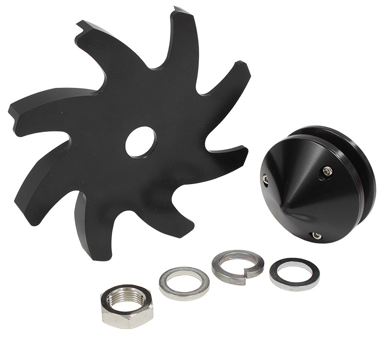 AF64-4300BLK - BILLET ALTERNATOR PULLEY & FANWITH NOSE COVER, BLACK