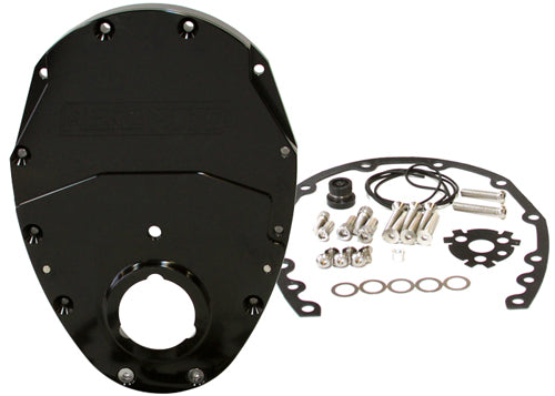 AF64-4350BLK - SB CHEV 350 V6 2 PIECE TIMING COVER KIT BILLET BLACK
