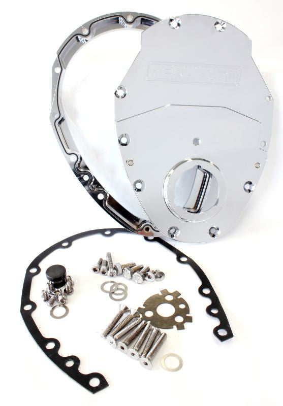 AF64-4350C - SB CHEV 350 V6 2 PIECE TIMING COVER KIT BILLET CHROME