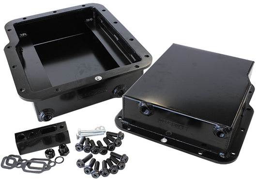 AF72-3002BLK -  3" Deep Fabricated Transmission Pan including Filter Extension Black Finish. Suit GM Powerglide