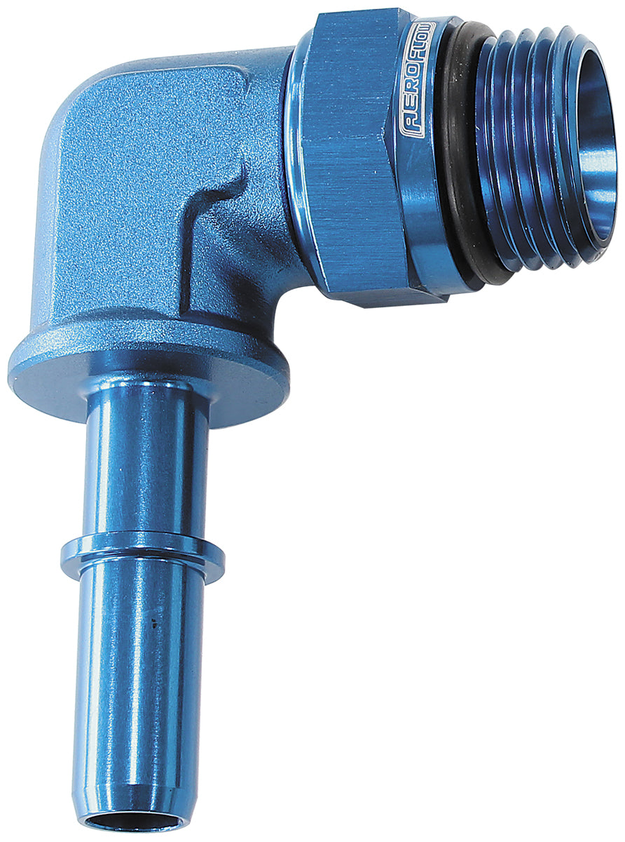 AF812-08-05 - EFI FUEL FITTING 90 DEG 5/16 PUSH ON BARB TO -8ORB BLUE