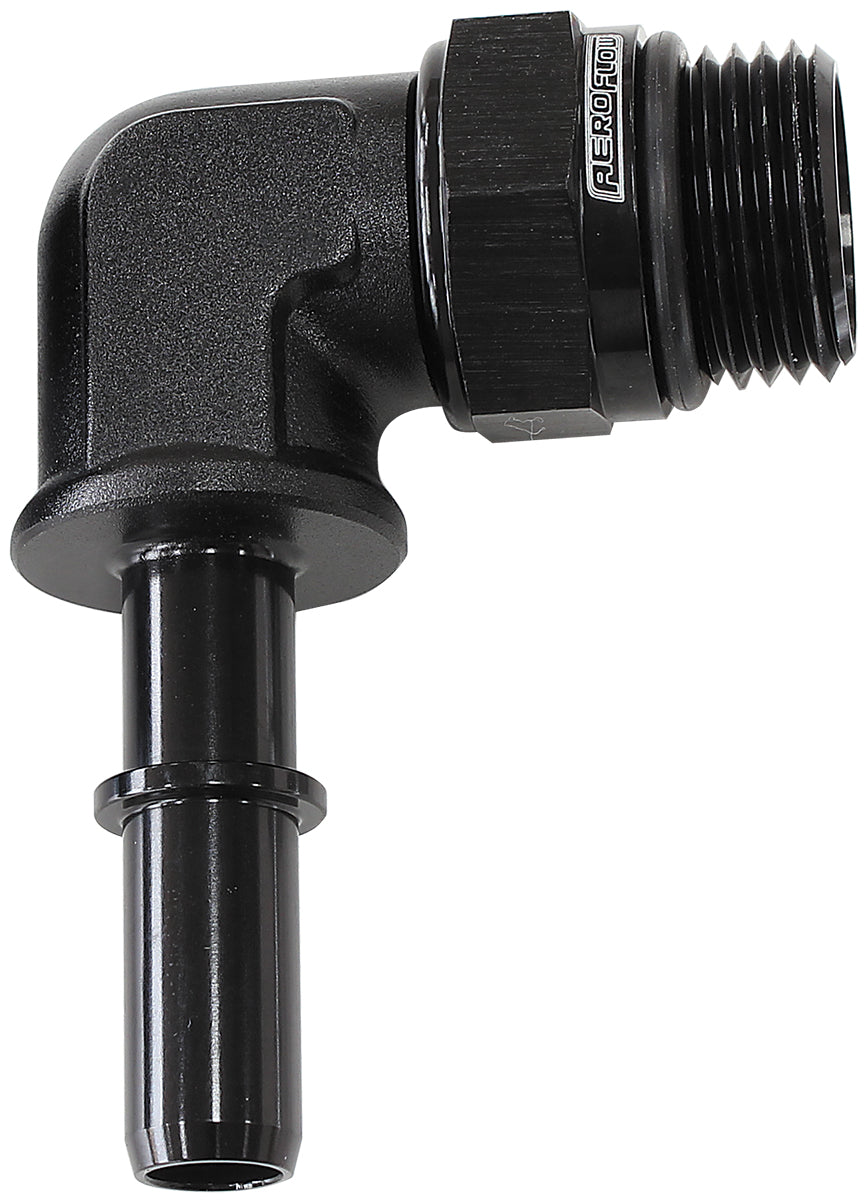 AF812-08-05BLK - EFI FUEL FITTING 90 DEG 5/16 PUSH ON BARB TO -8ORB BLACK
