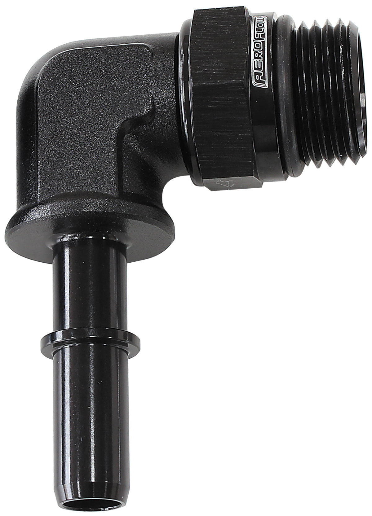 AF812-08-06BLK - EFI FUEL FITTING 90 DEG 3/8 PUSH ON BARB TO -8ORB BLACK
