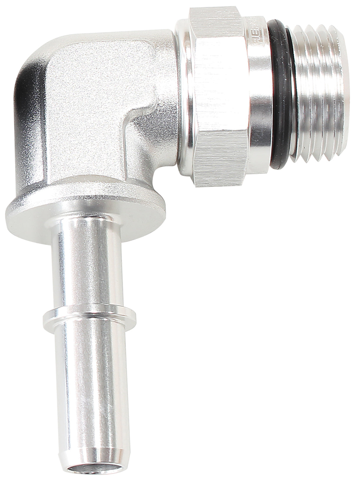 AF812-08-06S - EFI FUEL FITTING 90 DEG 3/8 PUSH ON BARB TO -8ORB SILVER