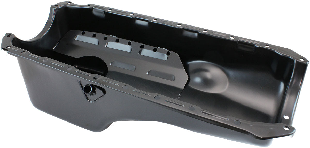 AF82-9294BLK - STEEL STOCK OIL PAN BBC BLACK RH/SIDE DIPSTICK REAR SUMP
